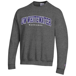 Image of Crewneck Sweatshirt with Tackle Twill Lettering UW-Whitewater and Embroidered Warhawks -  graniteheather